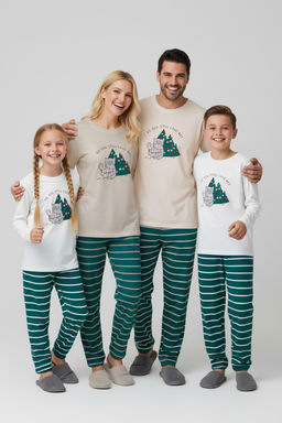 Trendyolmilla Kad?n Couple/Cift Bej %100 Pamuklu Cizgili Y?lbas? Temal? Orme Pijama Tak?m? THMAW25PT00164  фото 13