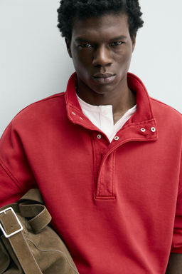 SUDADERA POLO COMBINADO WAFFLE / Rojo oscuro - Zara фото 5