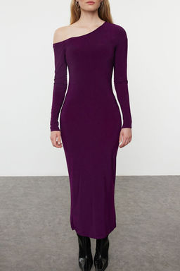 TRENDYOLMILLA Murdum Duz Asimetrik Yaka Detayl? Vucuda Oturan Esnek Maxi Orme Elbise TWOAW25EL00106  фото 8