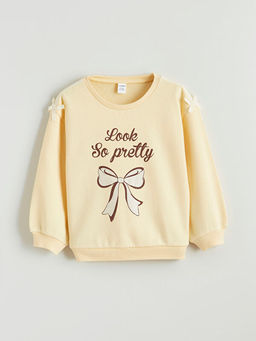 Bask?l? K?z ?ocuk Sweatshirt ve Pantolon 2li