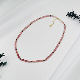 Колье из Клубничного кварца и Граната "Градиент" 45 см +
