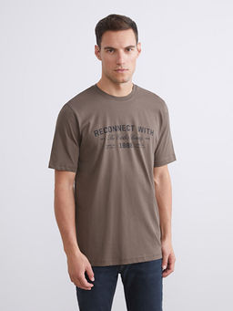 Bisiklet Yaka Bask?l? Penye Erkek Ti??rt