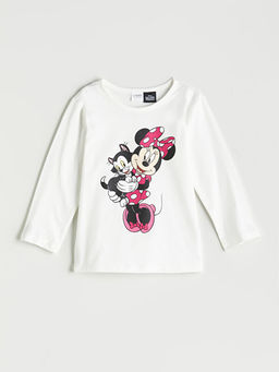 Bisiklet Yaka Minnie Mouse Bask?l? K?z ?ocuk Pijama Tak?m?