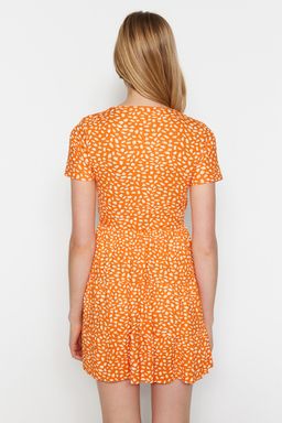 Yesil Bask?l? Kruvaze Yaka Mini Esnek Orme Elbise TWOSS21EL0241 - Trendyolmilla фото 16