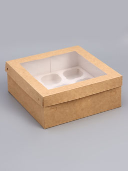 Коробка для 9 капкейков с окном, крафт, 25×25×10 см