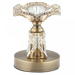 Подсвечник стеклянный "Гвоздика" h14,5см, чаша д11см, h3,4см, нескользящее основание д9,1см, металлическая ножка, бронзовый, в коробке (Китай)