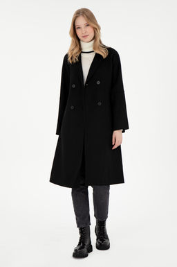 Женское черное пальто с печатью Неожиданная скидка в корзине