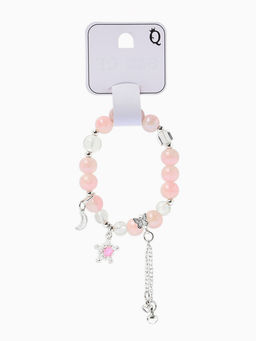 Браслет с подвесками "Сахарный" ночное небо, шар № 10/8, цвет розово-белый в серебре