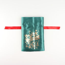 Цена за 5 шт. Мешок Подарок от Деда Мороза, атлас, с завязками, зелёный, 20х30 см - Дарим красиво фото 2