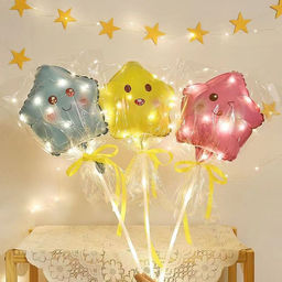 Цена за 5 шт. Воздушный шар фольгированный 10" «Звезда смайл», для палочки, МИКС