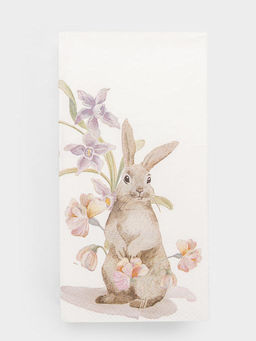 Салфетки бумажные, 33х33 см, 20 шт, прямоугольные, белые, Кролик в цветах, Flower Rabbit