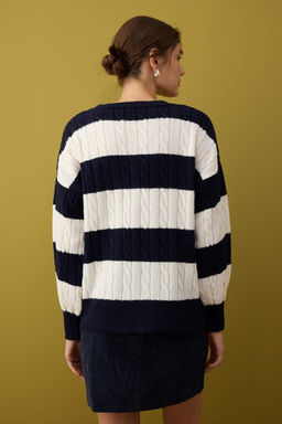 Lacivert Yumusak Dokulu Genis Kal?p Renk Bloklu Triko Kazak TWOAW26KZ00199 - Trendyolmilla фото 4