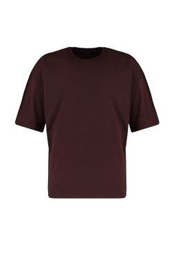 Kahverengi Oversize/Genis Kesim %100 Pamuklu K?sa Kollu Basic T-Shirt TMNSS22TS0318