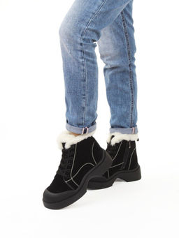 04-WD021-2M BLACK Ботинки зимние женские (натуральная замша, 100% шерсть)