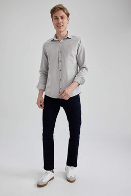 Рубашка Slim Fit из хлопка с длинными рукавами - Defacto фото 4