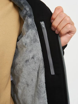 Акция -10%!!! М-34 Куртка-толстовка мужская на меховой подкладке (черный)