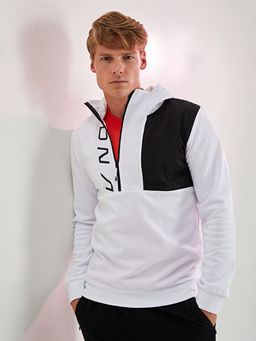 Uzun Kollu Bask?l? Erkek Spor Hoodie