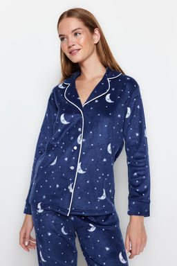 Trendyolmilla Lacivert Ay Desenli Polar K?sl?k Orme Pijama Tak?m? THMAW22PT0362  фото 3