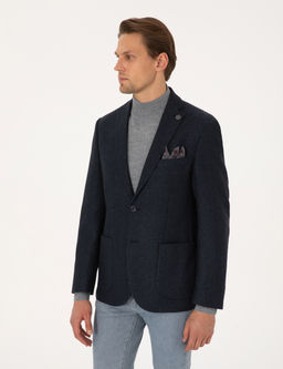 Lacivert Slim Fit Y_n Kar___ml_ Bal_ks_rt_ Ceket
