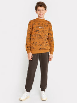 Комплект для мальчиков (джемпер, брюки) коричневый с принтом горы - Mark formelle фото 2