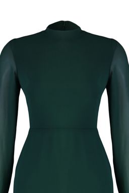 TRENDYOLMILLA Camel Dik Yakal? Etegi Volanl? Sifon Dokuma K?sl?k Elbise TWOAW20EL1313 фото 27