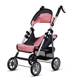 Коляска для кукол металлическая, складная, прогулочная с козырьком, с корзиной, цвет розовый, в пакете