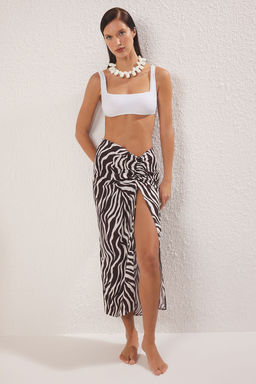 Trendyolmilla Zebra Desenli Dokuma Drapleli Plaj Etek TBESS25ET00014  фото 2