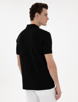 Siyah Regular Fit %100 Pamuk Polo Yaka Basic Ti__rt