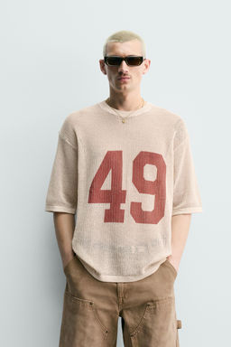 CAMISETA PUNTO ESTRUCTURA RED N?MERO / Crudo