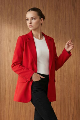 TRENDYOLMILLA K?rm?z? Regular Astarl? Dugmeli Dokuma Blazer Ceket TWOAW22CE0165  фото 9