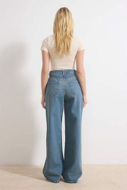 Mavi Kemerli Yuksek Bel Genis Paca Wide Leg %100 Pamuk Jeans TWOSS26JE00085 - Trendyolmilla фото 7