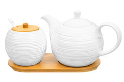 Набор - чайник 900 мл + сахарница 450 мл "Шелк" с ложкой на дер. подставке