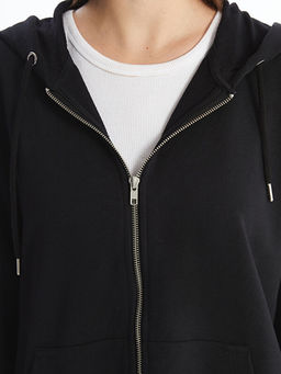 Kap??onlu D?z Oversize Kad?n Fermuarl? Sweatshirt