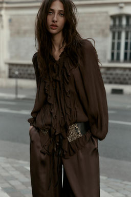 FLOWING SHIRT WITH RUFFLE TRIMS - Zara фото 2