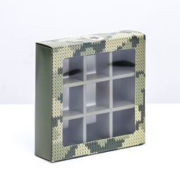 Коробка под 9 конфет с обечайкой , Камуфляж 13,8 х 13,8 х 3,8