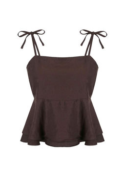 Kahverengi Ask?lar? Baglama Detayl? S?rt? Gipeli Dokuma Bluz TWOSS26BZ00413