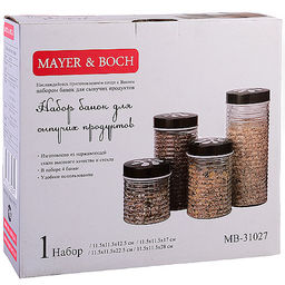 31027 Набор банок для сыпучик продуктов 4пр стекло/полипроп MB (х4) - Mayer&boch фото 4