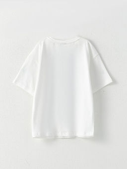 Bisiklet Yaka Bask?l? K?sa Kollu Pamuklu K?z ?ocuk Ti??rt - Waikiki фото 2