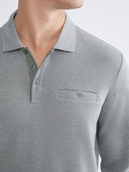 Polo Yaka Uzun Kollu Erkek Sweatshirt