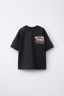 CAMISETA EFECTO LAVADO TEXTO / Gris antracita