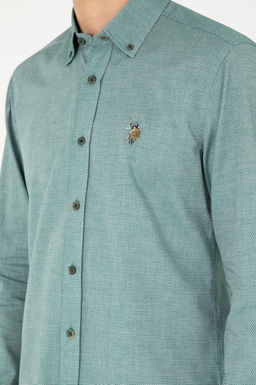 Мужская темно-зеленая базовая рубашка с длинным рукавом - U.s. polo assn фото 14