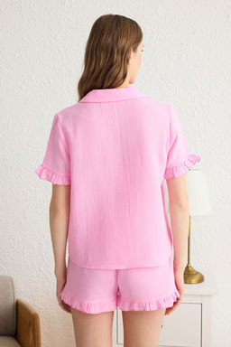 Trendyolmilla Yesil %100 Pamuklu F?rf?rl? Muslin Sortlu Dokuma Pijama Tak?m? THMSS25PT00034  фото 5