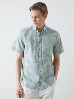Regular Fit K?sa Kollu Desenli Poplin Erkek G?mlek