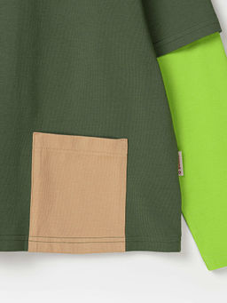 Лонгслив Колор блок Хаки с карманом 7+ - Bungly фото 4