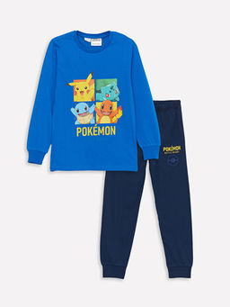 Bisiklet Yaka Pokemon Bask?l? Uzun Kollu Erkek ?ocuk Pijama Tak?m?