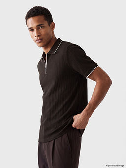 Fermuarl? Standart Fit Polo Yaka Erkek Ti??rt
