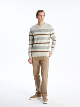 Bisiklet Yaka Uzun Kollu ?izgili Erkek Triko Kazak