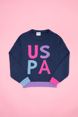 U. S. Polo Assn Свитер цвета индиго для девочек с круглым вырезом