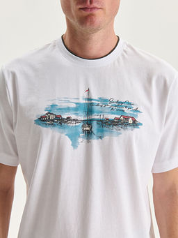 Bisiklet Yaka K?sa Kollu Bask?l? Penye Erkek Ti??rt