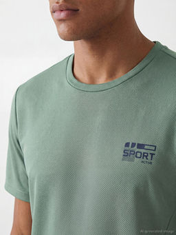 Bisiklet Yaka Bask?l? Erkek Spor Ti??rt